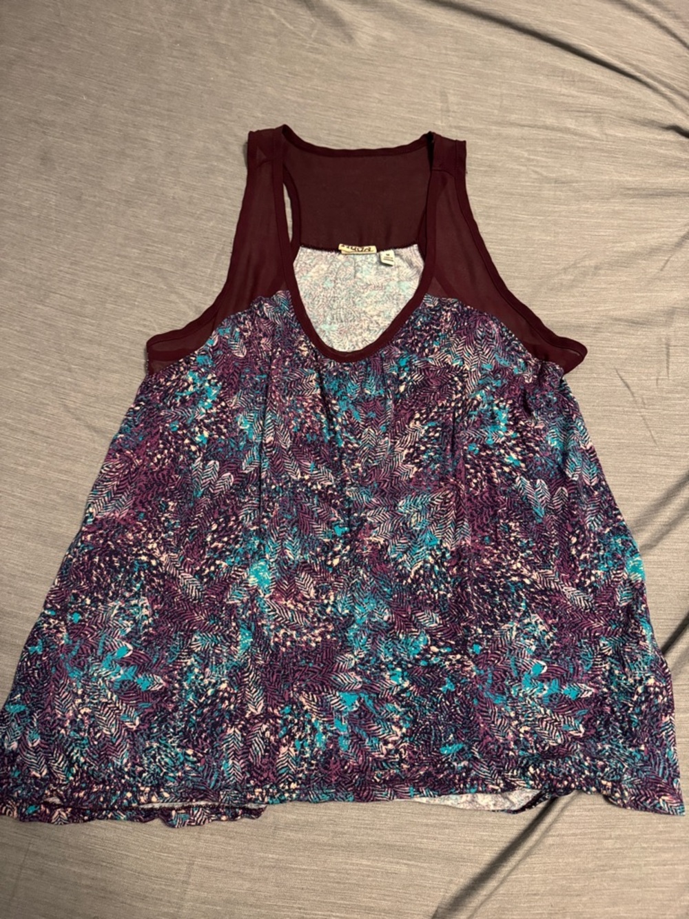Mudd Plum Racerback Tank with Teal Abstract Print - Picture 1 of 3